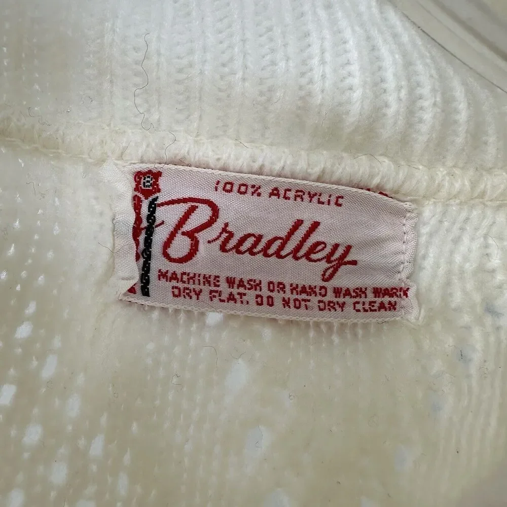Bradley Vintage Cape Sweater Cream Knit Fringe Womens Bohemian Festival Collared